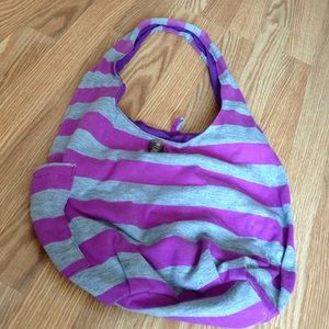 purple & grey soft bag w button & pockets