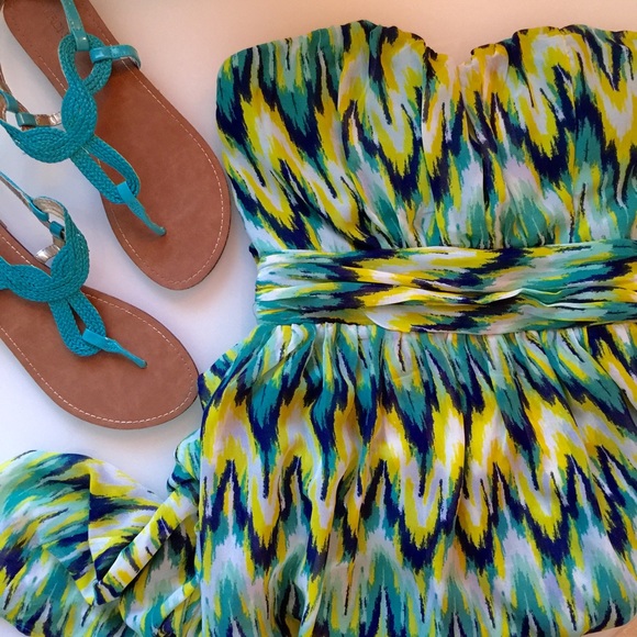 Francesca's Harper Colorful Strapless Maxi Dress