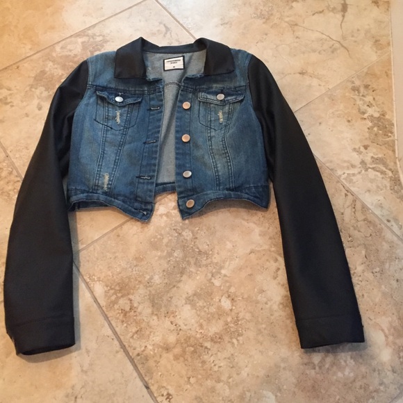 Crop Denim Leather Jacket