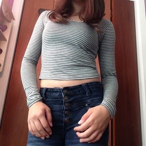 Striped Long Sleeve Crop Top