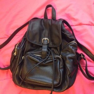 Backpack black faux leather
