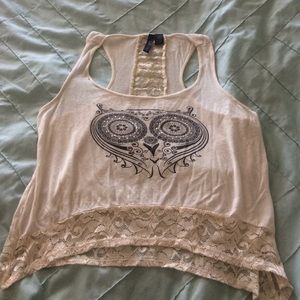 White lace owl tank