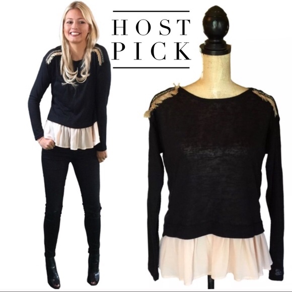 HP Fab'rik Black Embellished Shoulder Sweater