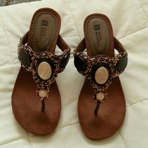 Stone and Bead Sandle - Pink and Brown Tones.