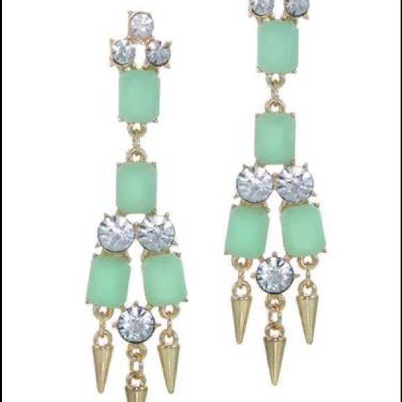 Mint and rhinestone dangle post earrings