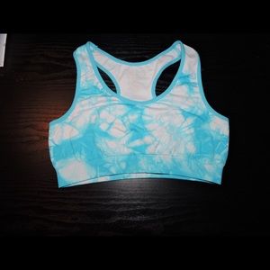 blue and white tye dye sports bra