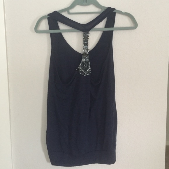 Navy beaded T Back tank - Picture 2 of 4