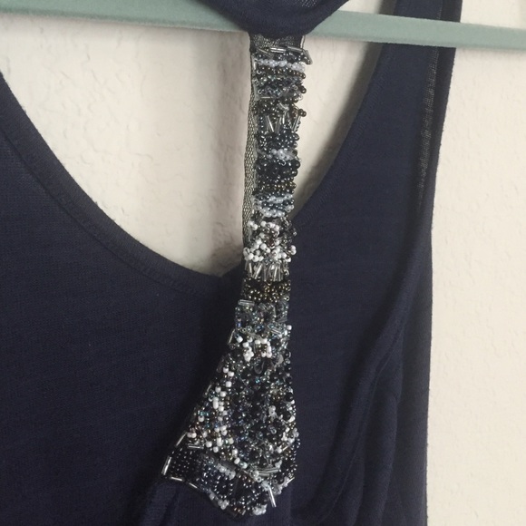 Navy beaded T Back tank - Picture 3 of 4