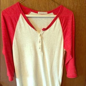 Women's loose fitted red and beige baseball tee