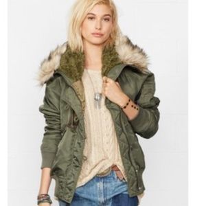 green fur trim bomber coat