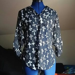 Assorted keys print pastel goth flowy dress shirt