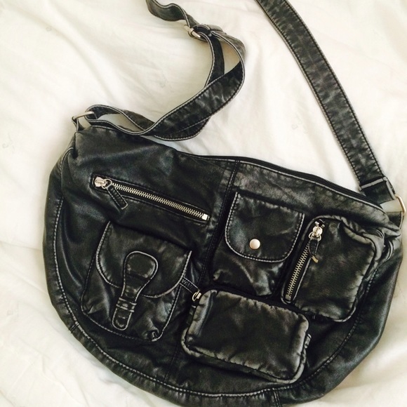 Black Faux Leather Messenger Bag