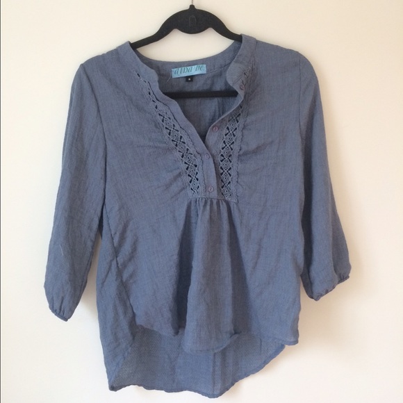 Faded Blue Peasant-Style Blouse