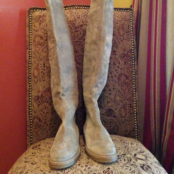 Over the Knee Suede Boots - Tan