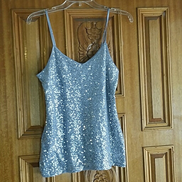 Silver sequins spaghetti strap tank top