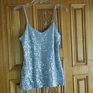 Silver sequins spaghetti strap tank top