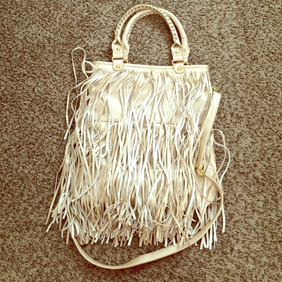 White fringe purse