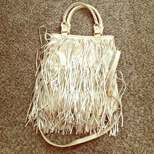 White fringe purse
