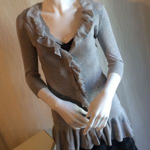 Tabitha Long Ruffled Grey Cardigan