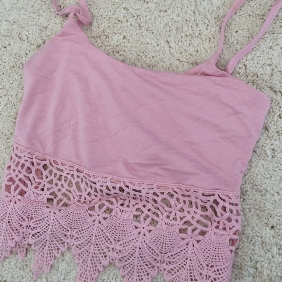 Pink crop top tie open back
