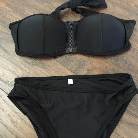 Bra Society Black Neoprene Bikini Set