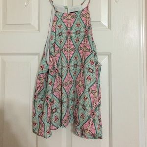 Pink and Green Tribal High Neck Tank Top