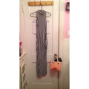 Black and white striped turtle neck dress