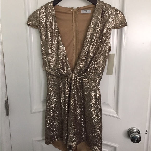 Deep V Neck Sequin Romper