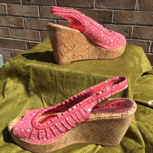 Rampage Daria Pink Polka Dot Cork sling back heels