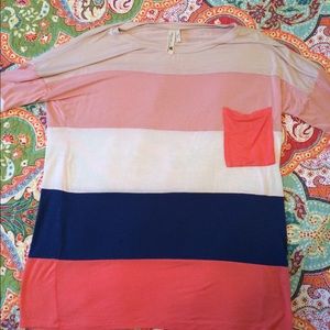 3/4 sleeve Pink Owl flowy striped shirt