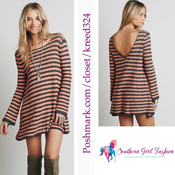 Free People Sweaters - Free People Tunic Peach Striped Mini Sweater Dress