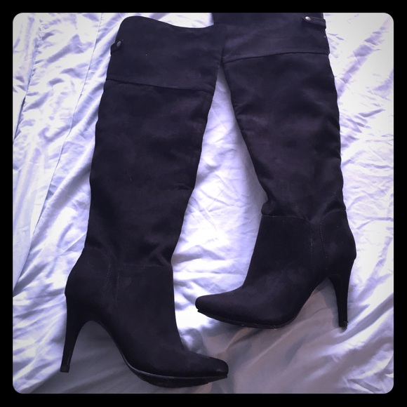Black suede knee high boots