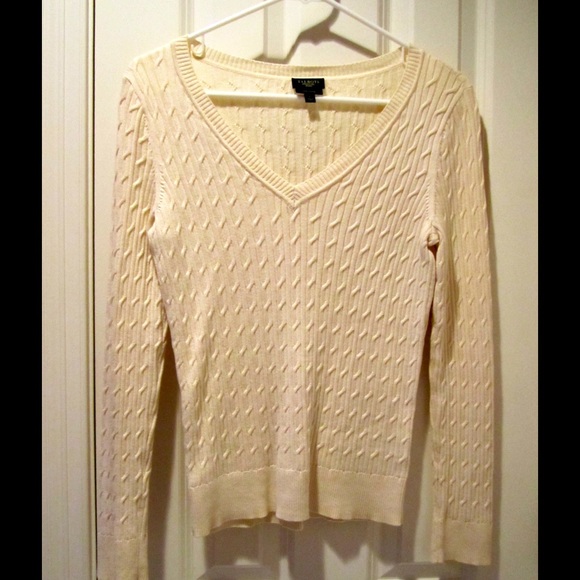Talbots Pima Cotton Cable Knit Sweater Ivory PS