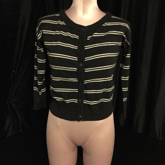 Grey and white striped cardigan. - Picture 1 of 3