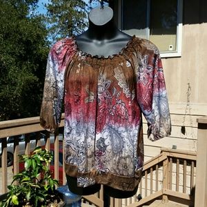 Pink & Brown Blouse 2X