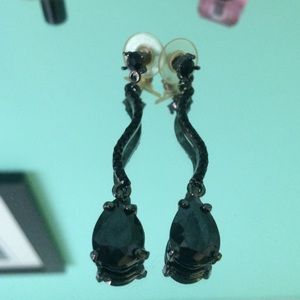 Black Dangle Earrings With Black Rhinestones