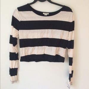 Black and White Striped Long Sleeve Crop