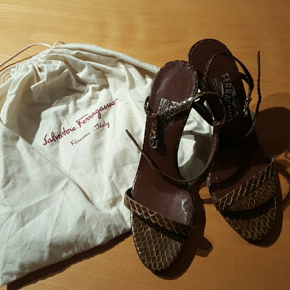 Salvatore Ferragamo Brown Snake Sandals