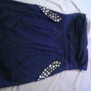 Navy strapless sweetheart mini dress