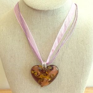 Murano Gold & Purple Heart Lampwork Necklace