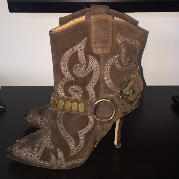 Brown suede cowgirl boots