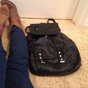 Aeropostale Black Faux Leather Backpack