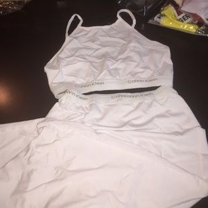 White Calvin Klein Skirt and Crop top
