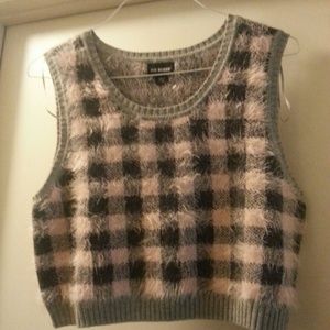 CLUELESS inspired Plaid fuzzy cropped sweater vest