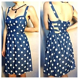 TCEC Denim and Polka Dots Dress with Side Cut Outs