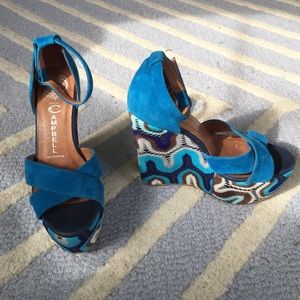 Jeffrey Campbell Embroidered Blue Wedges