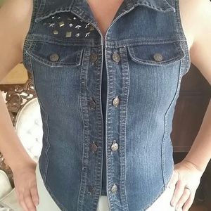 Studded Jean Vest with double row buttons