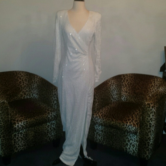 Dresses & Skirts - White sequin maxi dress with slit