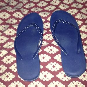 Polkadot blue wedge flip flops