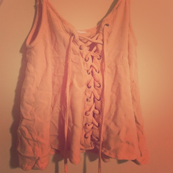 Orange crop top lace up spaghetti strap top